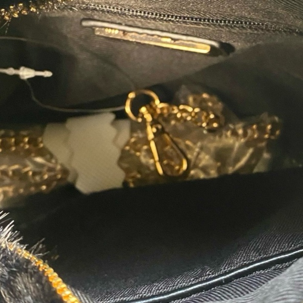 NWT Anthropologie Faux Fur Mini Hobo Bag in Black, Gold Hardware - Picture 9 of 10
